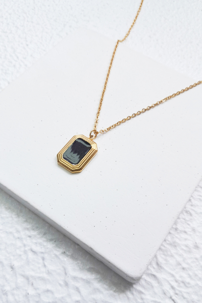 Black Rectangle Enamel Necklace - PD430